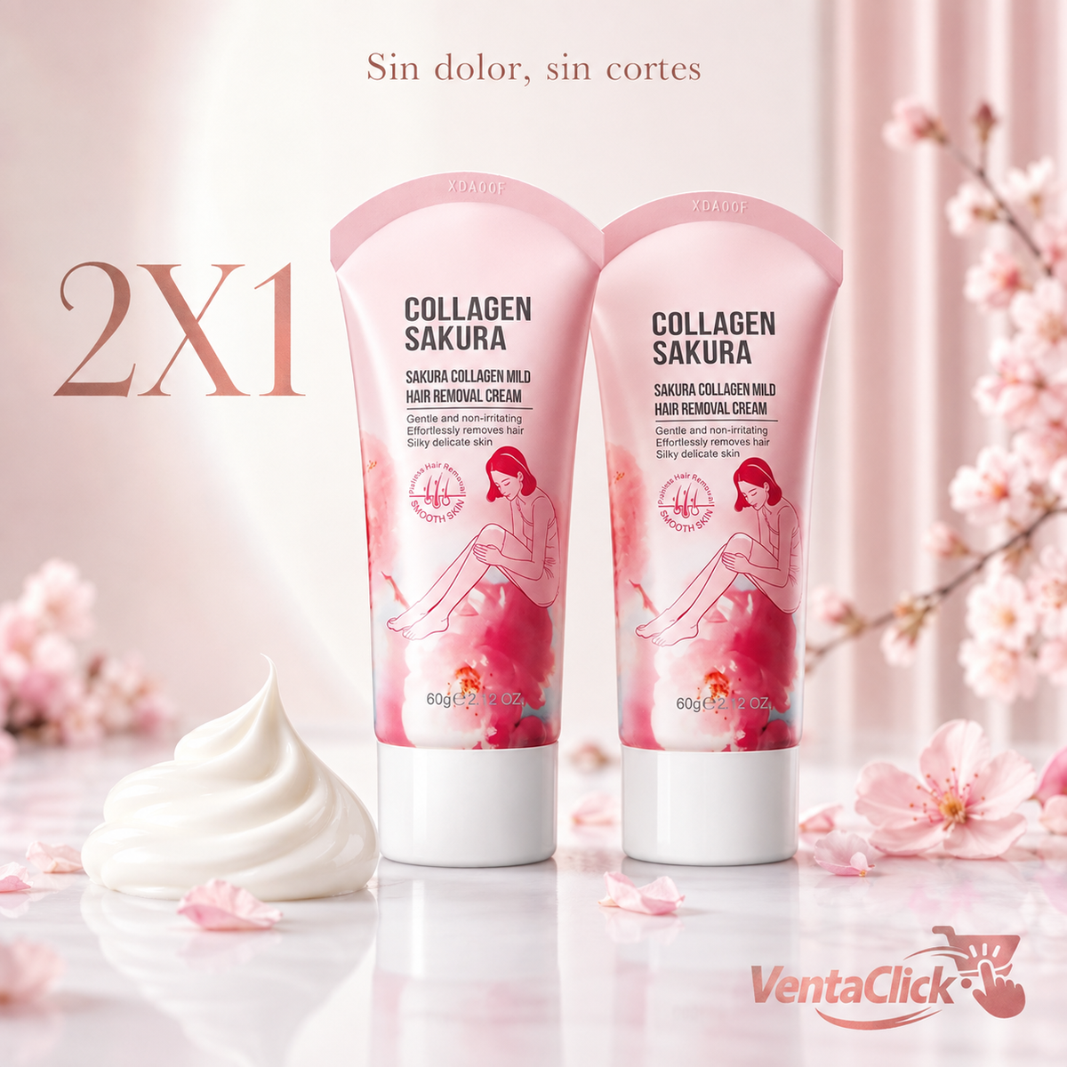 Sakura® Crema Depilatoria con Colágeno — 2x1 🌸