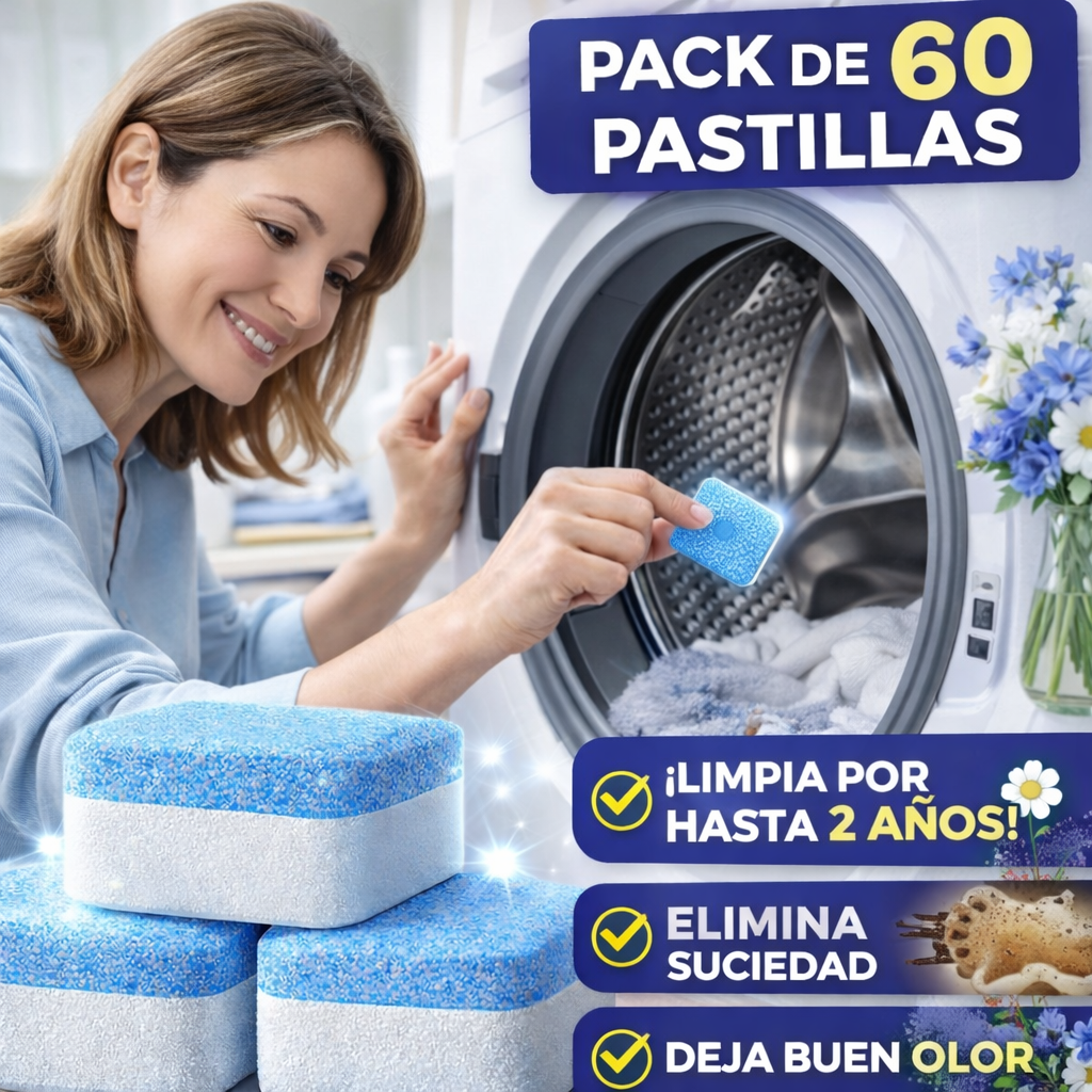 PACK 60 Pastillas Limpia Lavadoras - ELIMINA RESIDUOS!