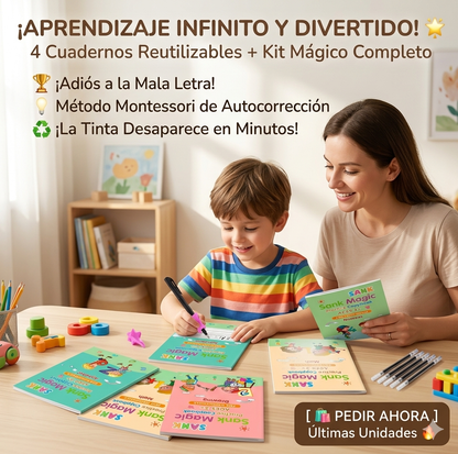 SET 4 Cuadernos de Caligrafía + Bolígrafo + Recargas 🚀¡Escribe, desaparece y vuelve a aprender!