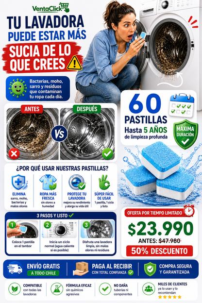 Pack 60 Pastillas Limpia Lavadora 🫧